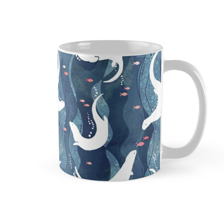 Cốc sứ in hình -Swimming Otters On Navy Blue - MS 1409