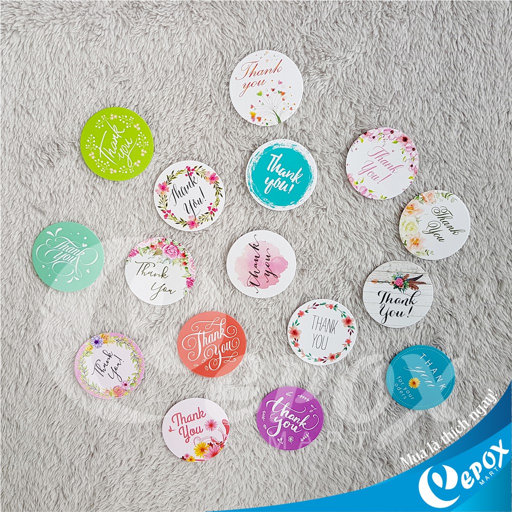 [RẺ VÔ ĐỊCH] Sticker Thank You 5cm - 16 mẫu cực xinh [500đ/tờ] - Set 100 tờ