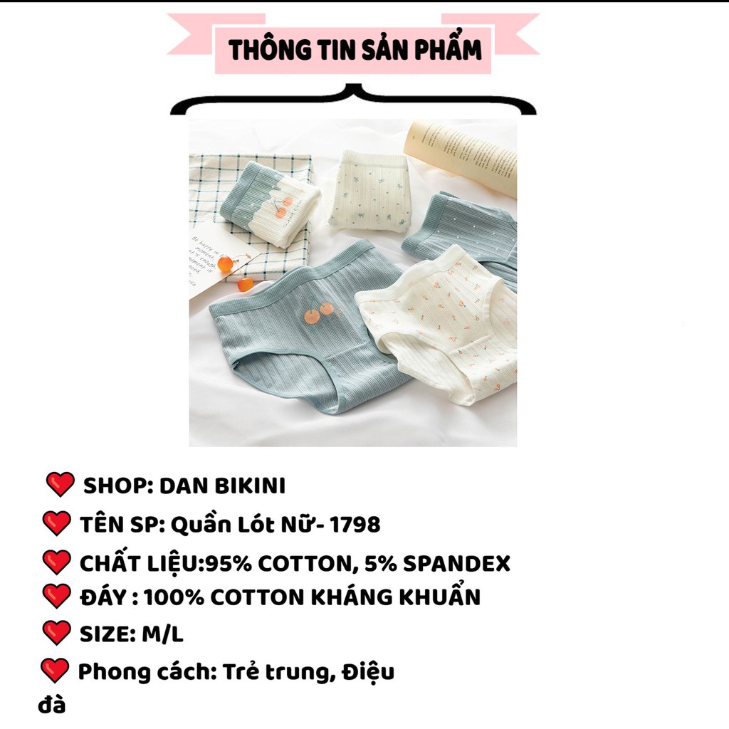 Quần Lót Nữ Cotton gân tăm họa tiết cherry tông xanh trắng đáng yêu mã 1798 | BigBuy360 - bigbuy360.vn