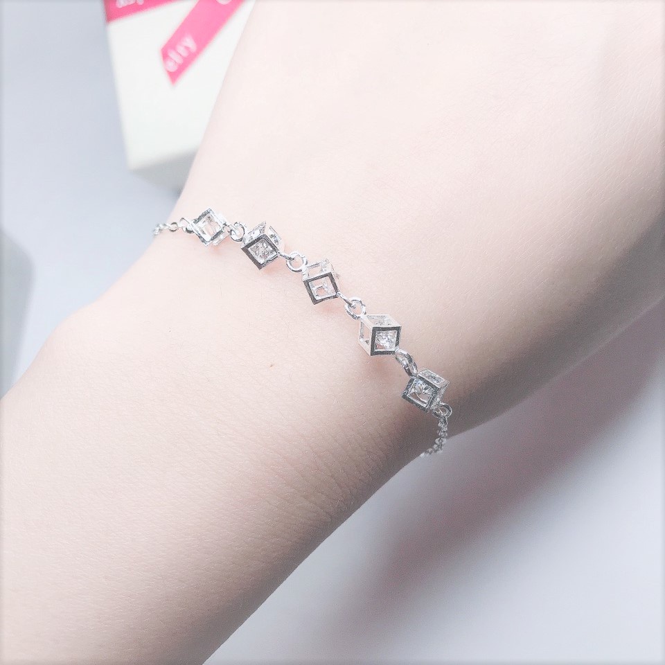 Vòng tay bạc nữ mặt hình đá lúc lắc, lắc tay chuẩn bạc ta nữ tính - Trang sức bạc Evasilver