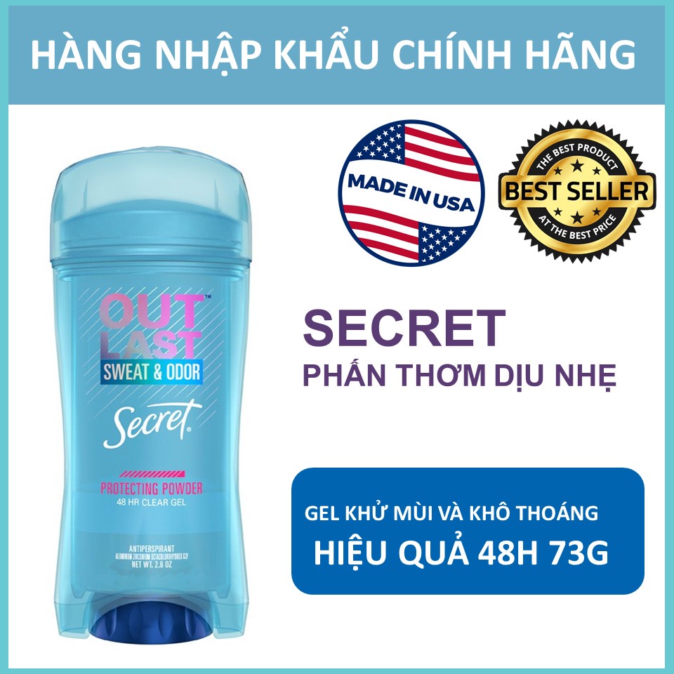 Lăn khử mùi nữ Secret Clear Gel 73g Lavender I Protecting Powder I Completely clean