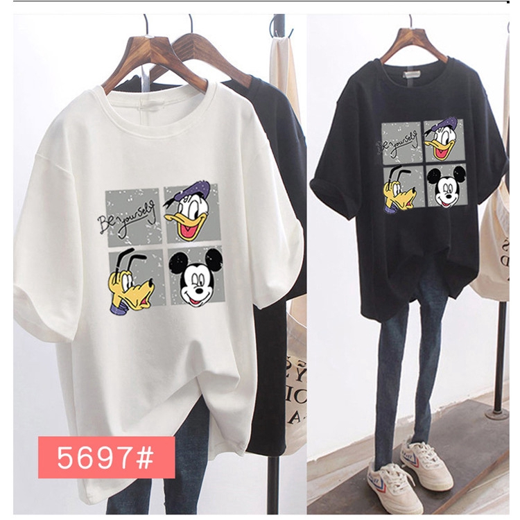 NRVP Áo thun ngắn tay cổ tròn dáng rộng in họa tiết vui nhộn thời trang mùa hè dành cho nữ