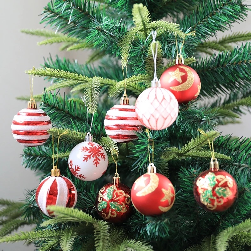 Set 6 Trái Châu 6CM Màu Đỏ Trang Trí Cây Thông Noel