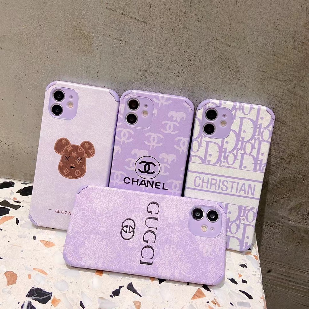 Chanel Ốp điện thoại da họa tiết Gucci Dior sang trọng cho iphone 11 12 Pro max