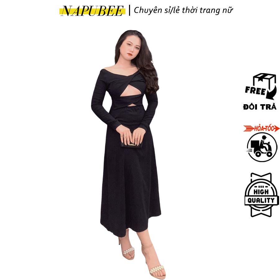 Đầm Maxi Tay Dài NAPUBEE Thiết Kế Cut-out Mặc 2 Kiểu Dự Tiệc, Đi Chơi GOYA DRESS