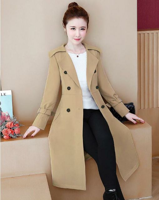 Áo khoác kaki nữ manto kèm belt, áo bomber jacket form dài cổ vest - SPR