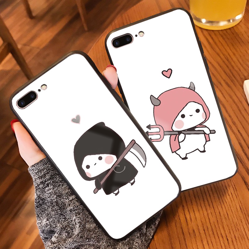 Ốp iphone kính cường lực Cặp đôi Thần chết dễ thương cho 6/7/8/plus/splus/x/xs/xr/xsmax/11/12/13/pro/promax/mini-k356