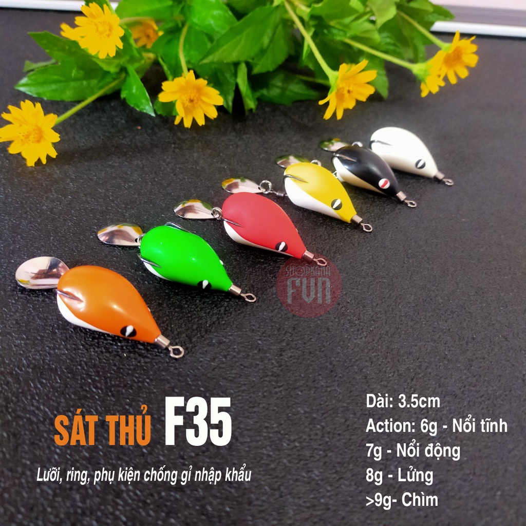 Mồi giả nhái hơi F35 mini, dài 3.5cm, siêu nhạy cá