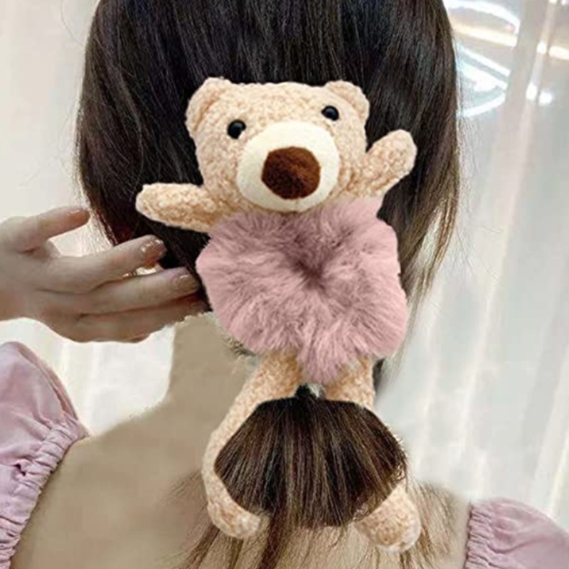 Dây Cột Tóc Lông Xù Co Giãn Hình Gấu / Thỏ Dễ Thương Giá Đỡ