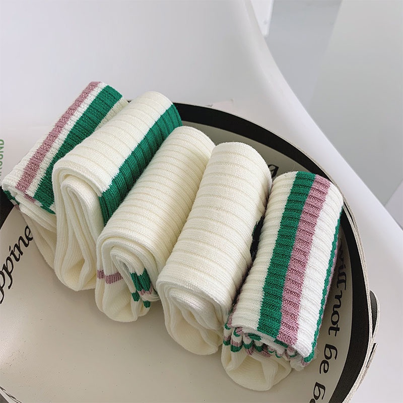 Tất lửng WAFNHA D516 thêu sọc xanh lá