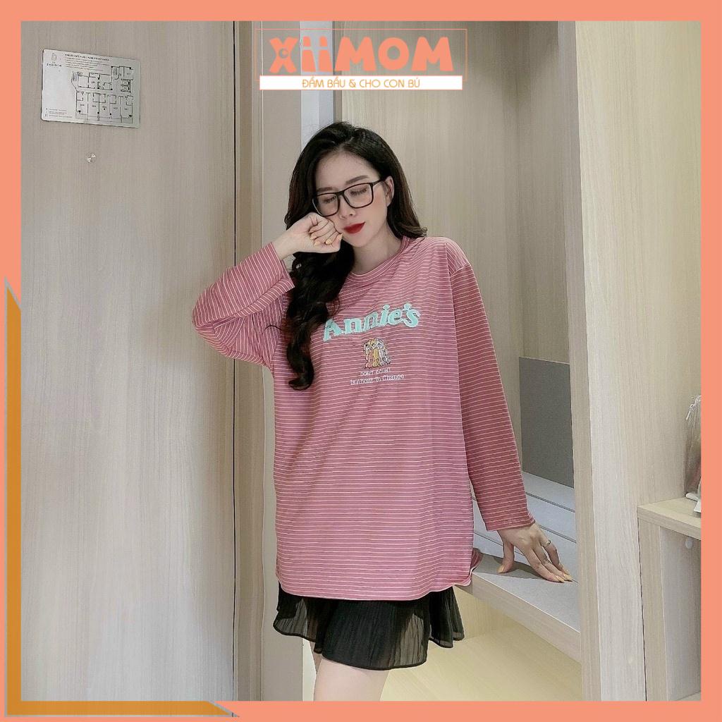 Áo bầu thu đông - áo bầu kẻ dài tay mùa đông chất cotton mềm mịn freesize tới 70kg AB03 - Xiimom