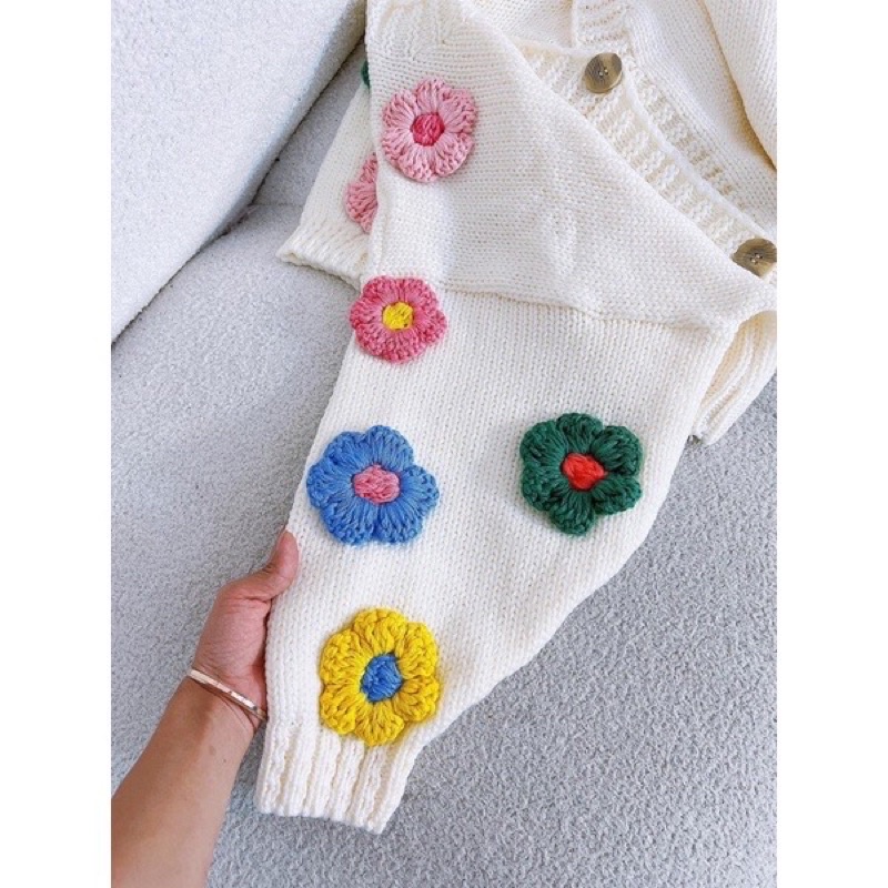 Áo Len Cadigan Đính Hoa Sắc Màu Siêu Xinh