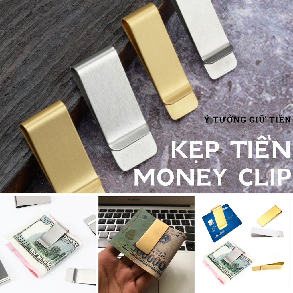 Dụng Cụ Thanh Kẹp Tiền Saigon Leather Inox xướt Màu bạc 2x5cm Money clip cao cấp