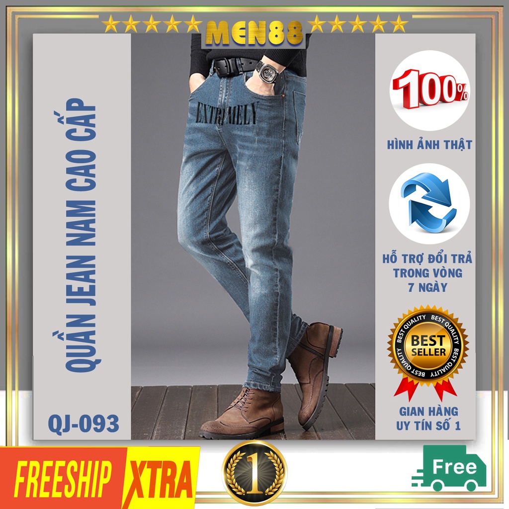 Quần Bò Nam trơn in chữ cực chất quần jean nam đẹp cao cấp Hàn Quốc co giãn tốt QJ-093
