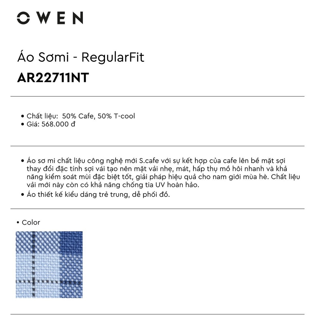 [QUÀ TẶNG KHẨU TRANG] Áo Sơ Mi Nam Ngắn Tay Owen AR22711NT Somi Cộc Tay Công Sở Cao Cấp Màu Xanh đen Kẻ Caro Nhỏ | BigBuy360 - bigbuy360.vn