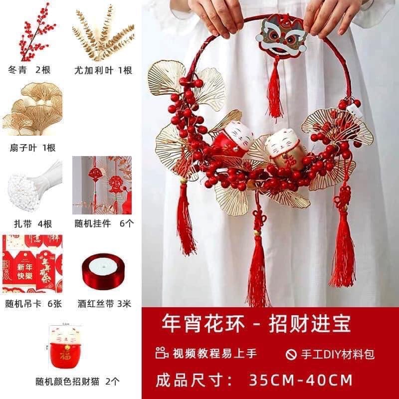 Vòng hoa đào đông đỏ Vòng hoa đào tết treo cửa trang trí đêm tân hôn Ngày tết may mắn tài lộc, Decor nhà cửa