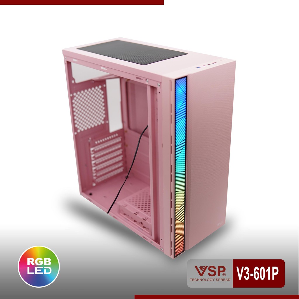 Vỏ Case Máy Tính VSP V3-601 Led RGB Mica trong suốt có USB 3.0, chất liệu cao cấp, thiết kế hiện đại