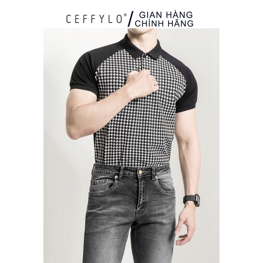 Áo Polo Cotton In Họa Tiết CF Đen, Vải Cotton Mềm Mịn, Thấm Hút Mồ Hôi - CEFFYLO