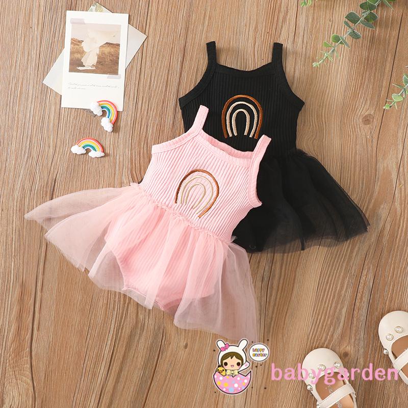 Bộ Áo Liền Quần Hai Dây Mùa Hè Có Gân Màu Cầu Vồng Cho Bé Gái 0-2 Tuổi