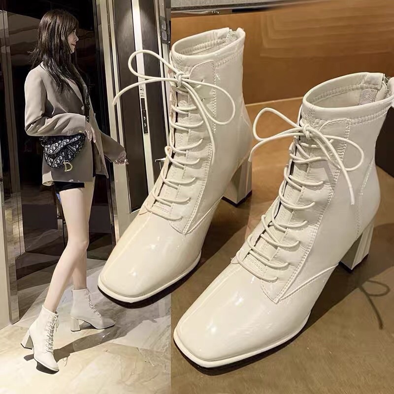 Giày bốt nữ Cổ lửng nhiều dây Cao Cấp - boots nữ đế cao 7cm gót vuông 2 loại da | BigBuy360 - bigbuy360.vn