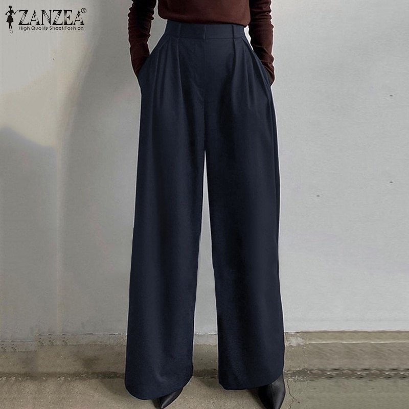 Quần dài ống rộng Zanzea lưng thun thời trang cá tính cho nữ