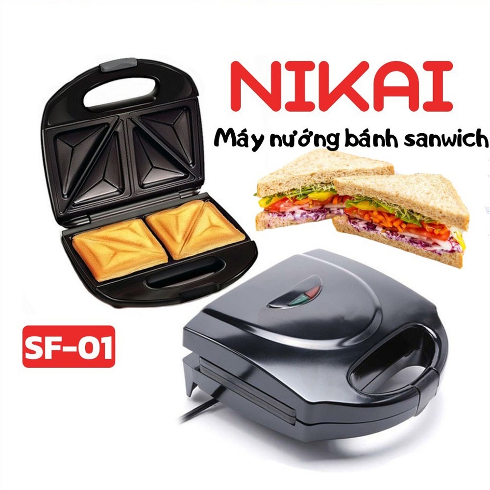 Máy nướng bánh mì sandwich Nikai - Máy kẹp bánh mì sáng, Máy ép bánh - kẹp nướng bánh bảo hành lỗi 1 đổi 1