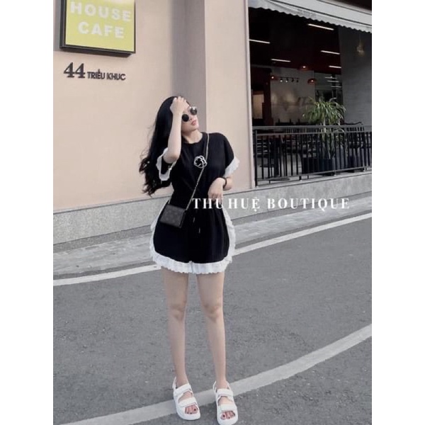Set bộ nữ viền bèo hoa ngực phối quần tăm ly tiểu thư đi chơi cực xinh