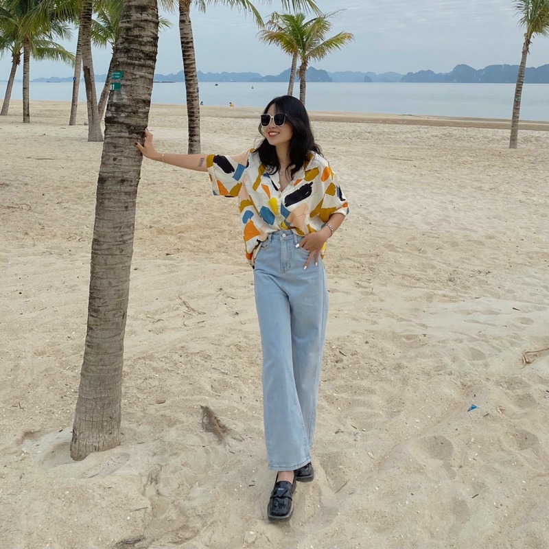 Sơ mi lụa ngắn tay cổ V