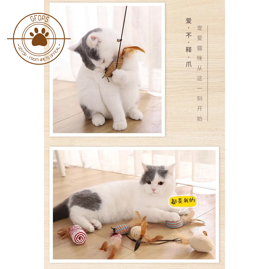 Combo 7 món cần câu gỗ kết hợp cào móng cho mèo - 4pets official