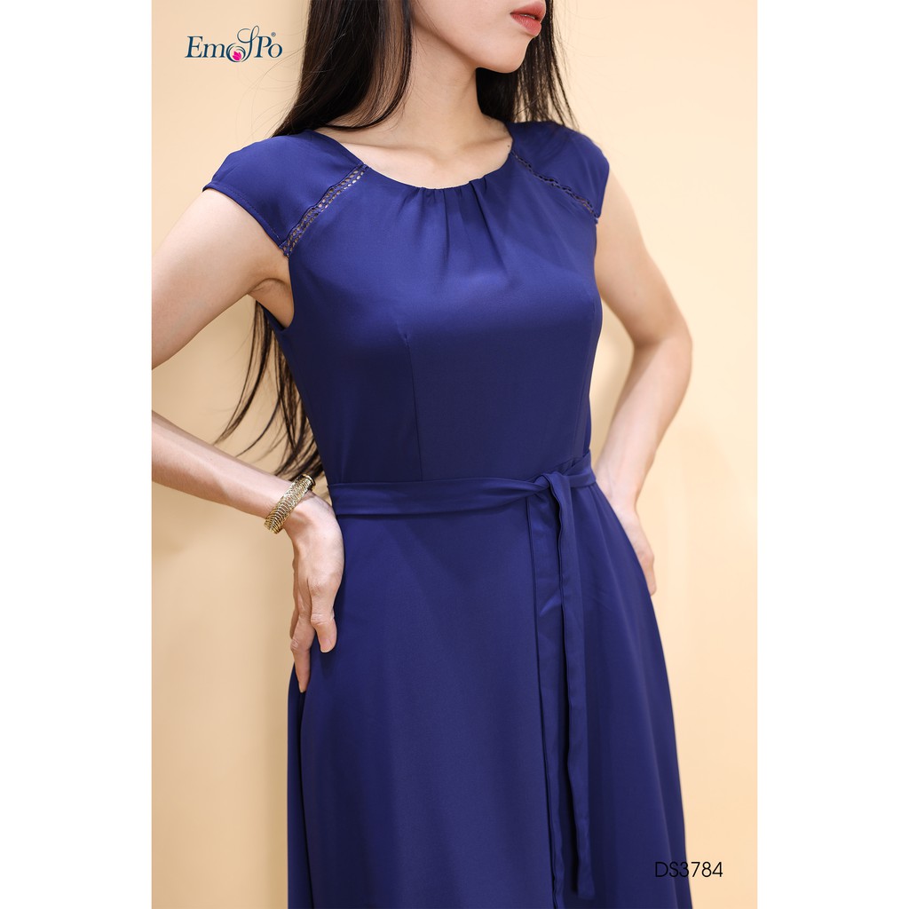 Đầm xòe tay phối ren, rúm ly cổ Emspo DS3784