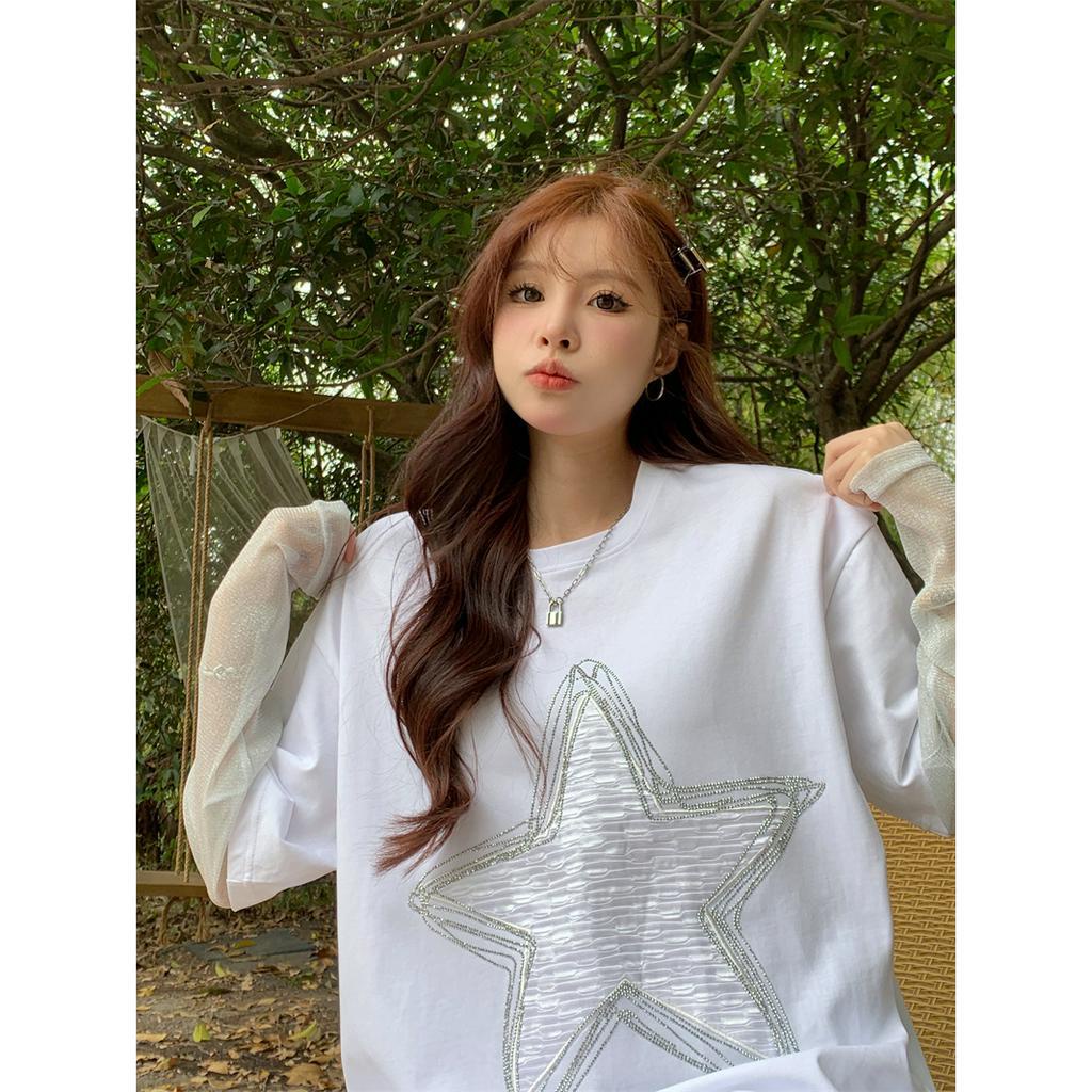 「 WELOVE1 」Áo Thun Cotton Tay Dài Chống Nắng Xẻ Tà Kiểu Cách Hàn Quốc Thời Trang Mới Cho Nữ