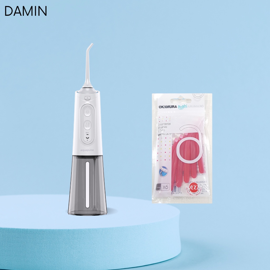 Combo máy tăm nước Aquapulse A600 và bàn chải kẽ răng Okamura Asahi chữ L
