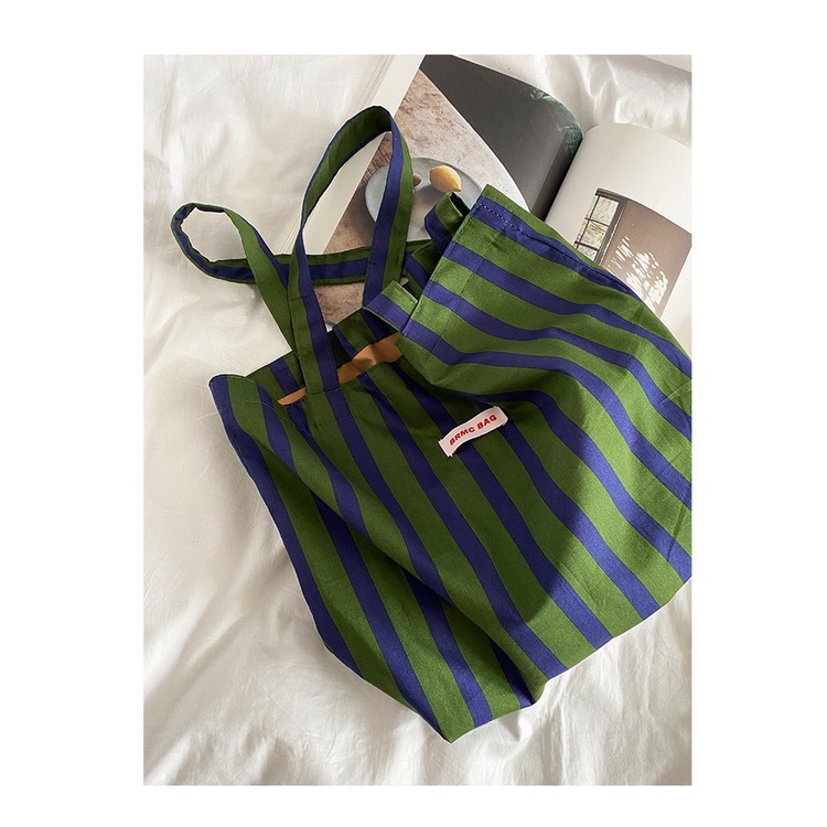 Túi Tote Đeo Vai Sức Chứa Lớn Họa Tiết Kẻ Sọc Màu Xanh Lá Cây Phong Cách Pháp Cổ Điển Thời Trang Cho Nữ
