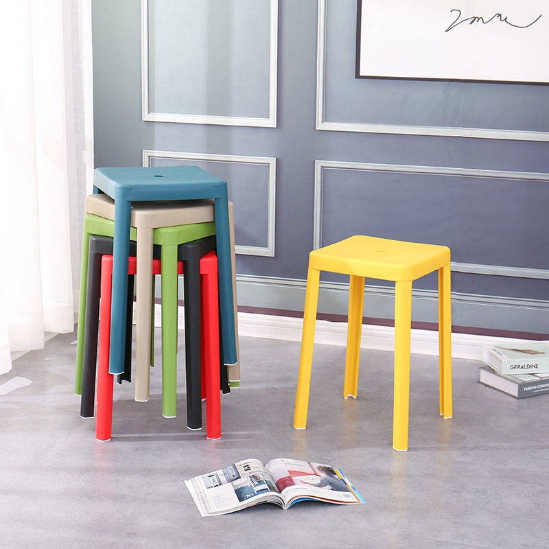 Bạc nhựa Bắc Âu dày Ăn tối cao cấp Băng ghế cao hiện đại Thời trang sáng tạo Square Square Stool Ghế cao