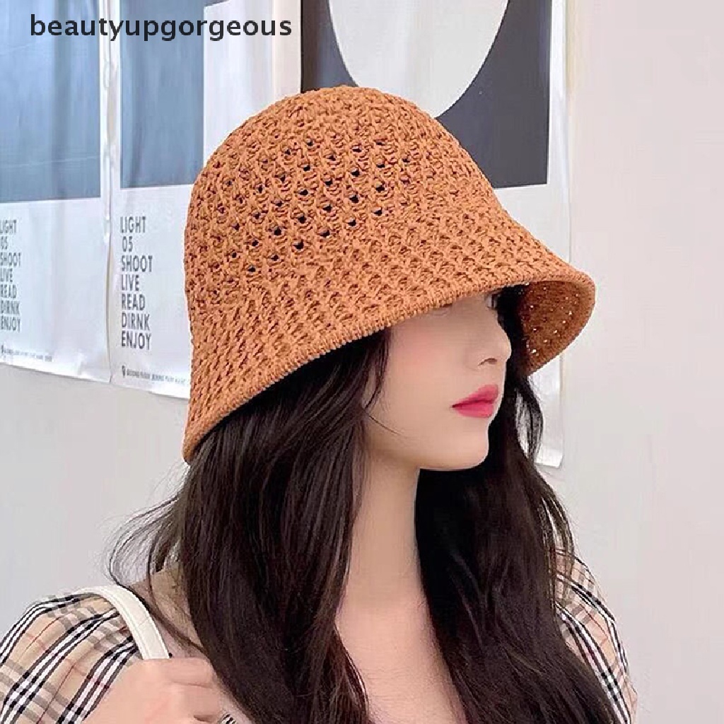 [Beautyupgorgeous] Mũ Bucket Đan Móc Thủ Công Có Thể Gập Lại Được Mùa Hè Tốt