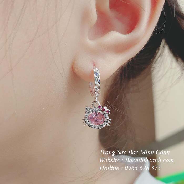 Bông tai bạc hình con mèo cho bé