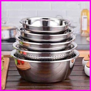 SET 5 MÓN RỔ VÀ THAU INOX CAO CẤP