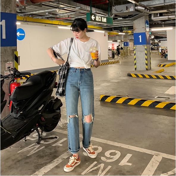 Quần jean nữ SUXI ống đứng cạp cao thời trang mùa hè