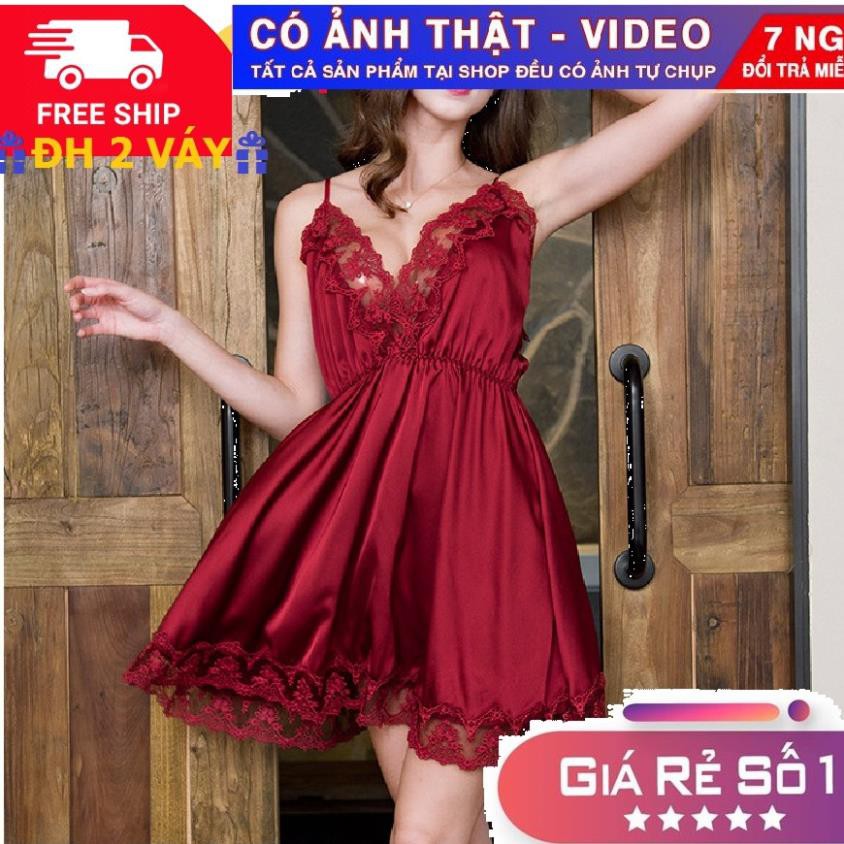 Váy ngủ hai dây satin lụa 🔥FREESHIP 50K🔥 size 42-65kg phối ren sexy đồ ngủ bầu bigsize đầm ngủ lụa cao cấp VN135 New