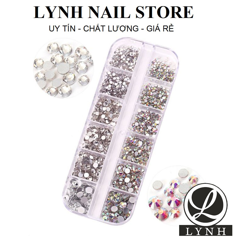 Đá nail gắn móng, Đá khay mix size chia size trắng, bảy màu 1440v