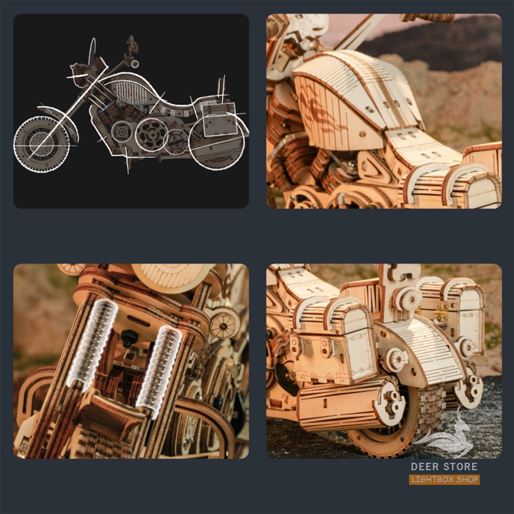Mô hình tự làm Xe Motorcycle Robotime | Đồ chơi lắp ráp gỗ 3D. ROKR LK504