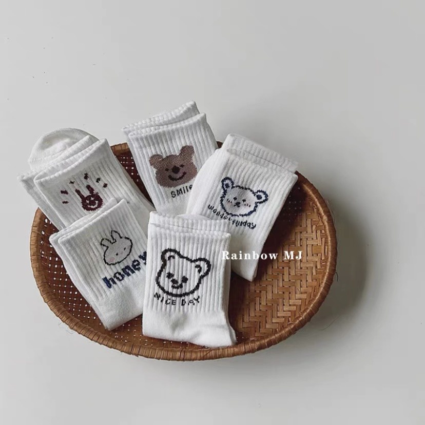 Vỉ 5 đôi tất len gấu trắng cho bé size 1-10 tuổi cổ cao
