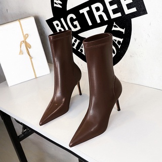 315-a12 bốt lửng cao gót bigtree phong cách âu mỹ da lỳ gót nhọn 7 cm - hàng chính hãng