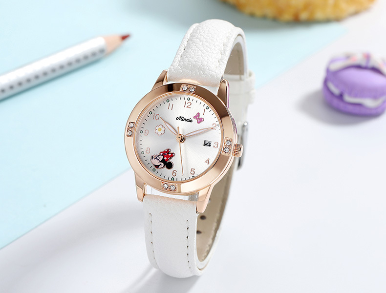 Đồng Hồ Đeo Tay Máy Quartz Dạ Quang In Hoạt Hình Disney Minnie Donald Bằng Thép Không Gỉ Dễ Thương Cho Bé Gái