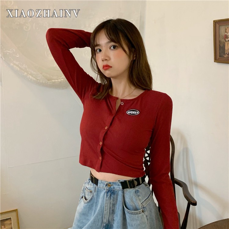 Xiaozhainv Áo cardigan cổ tròn tay dài họa tiết thêu phong cách Hàn Quốc | BigBuy360 - bigbuy360.vn