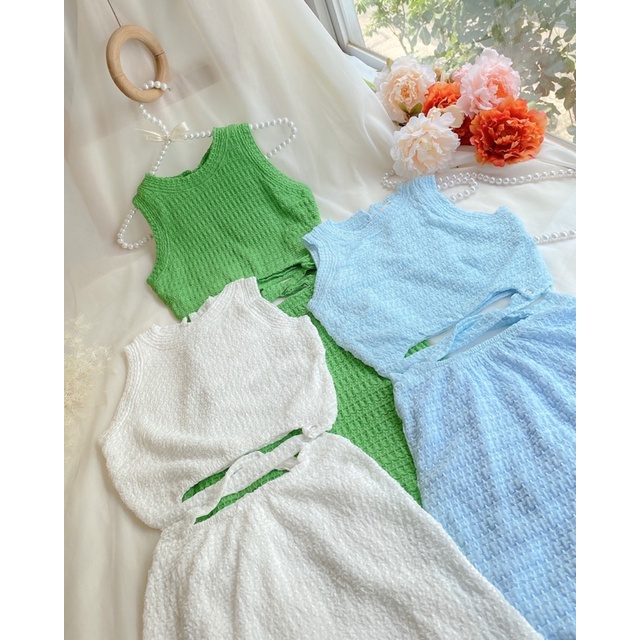 💕SET CHÂN VÁY ÁO CROP GÂN ĐAN CHÉO BỤNG ÔM BODY SEXY ĐI BIỂN ĐI CHƠI CỰC XINH💕GIMI