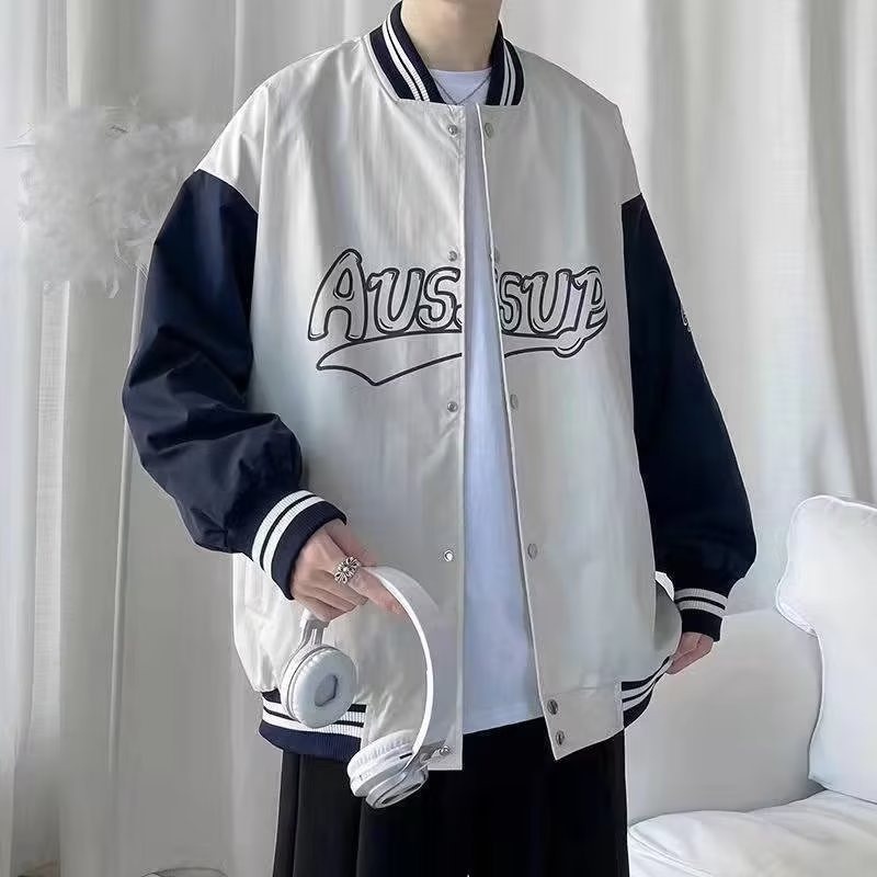 Áo Khoác Bóng Chày Mỏng Cỡ Lớn Phong Cách vintage Đường Phố Hàn Quốc Màu Đen / Trắng Cho Nam Và Nữ S-XXXL