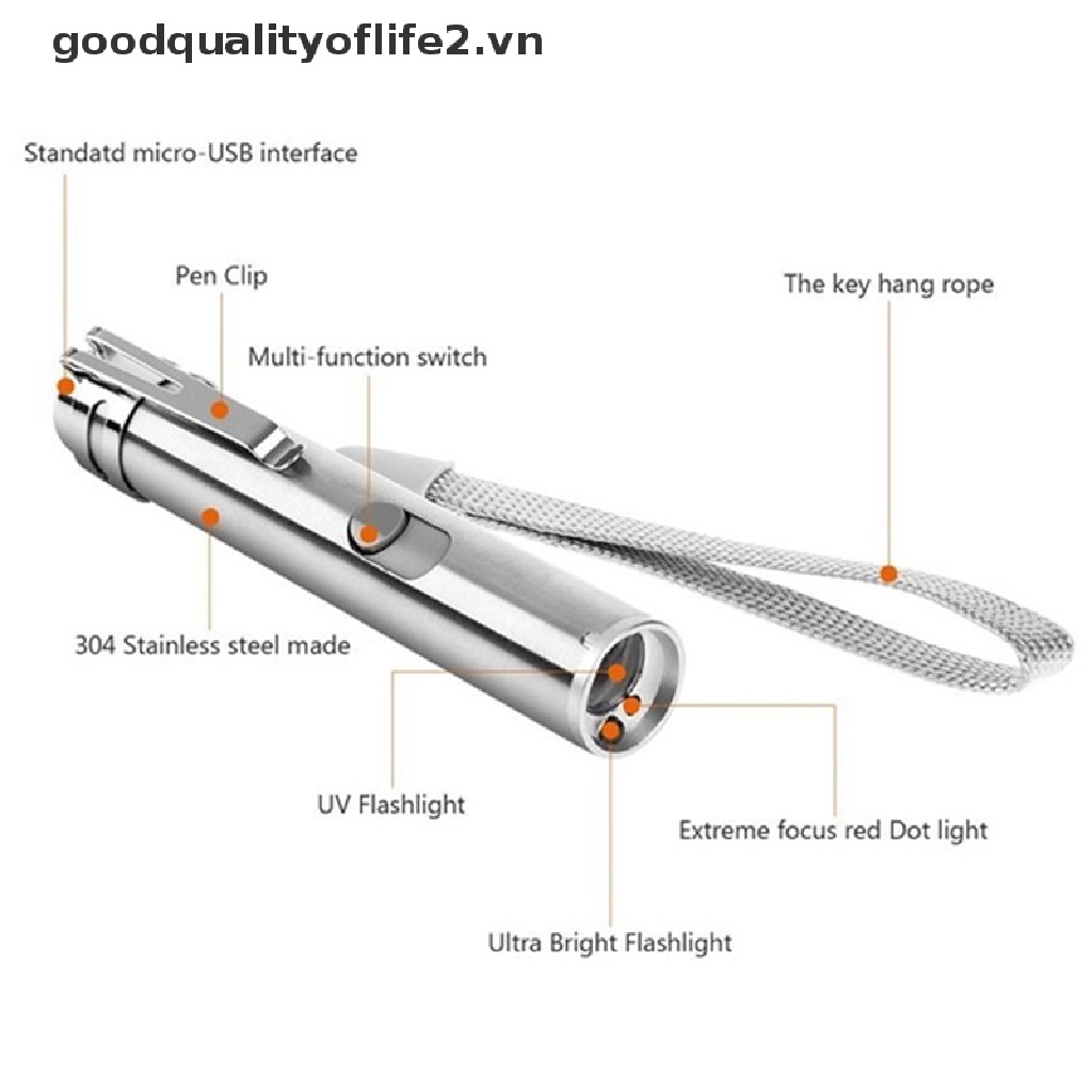 Đèn Pin Laser USB Mini 3 Trong 1 Bằng Hợp Kim Nhôm Chất Lượng Cao
