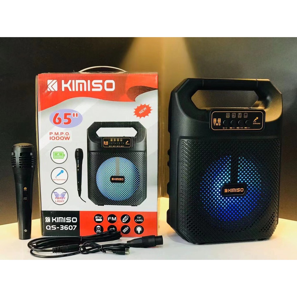 Loa Bluetooth Superbass Kimiso QS 3607 - Du Lịch Đa Năng - Tặng Kèm Micro Hát Karaoke - Bảo Hành 12 Tháng ( Cực Chất )