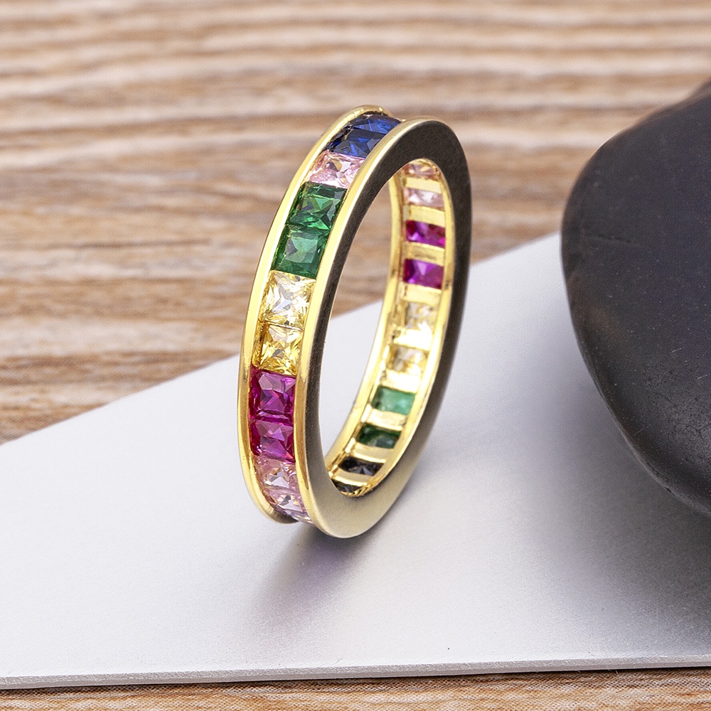 Nhẫn Đính Đá Zircon Màu Cầu Vồng Phong Cách Tây Ban Nha Cổ Điển Thời Trang Dành Cho Nữ